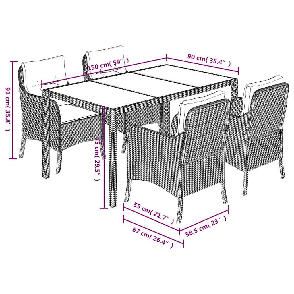 Ensemble à manger de jardin coussins 5pcs Noir Résine tressée