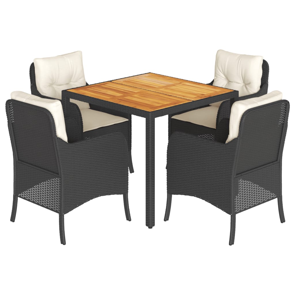 Ensemble à manger de jardin coussins 5pcs Noir Résine tressée