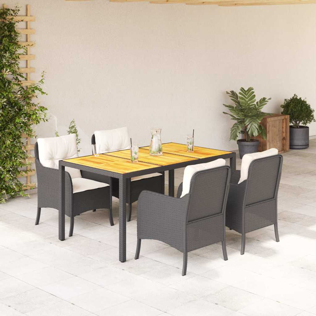 Ensemble à manger de jardin coussins 5pcs Noir Résine tressée