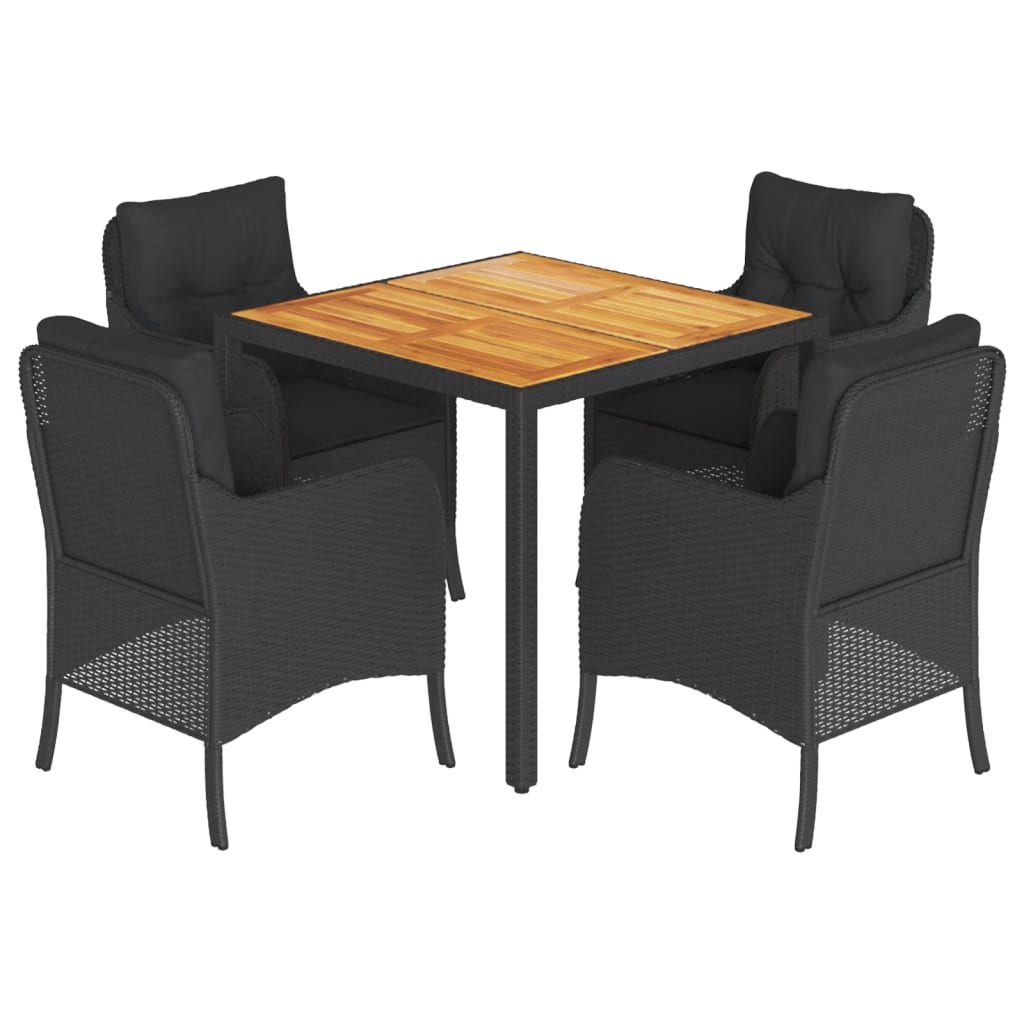 Ensemble à manger de jardin coussins 5pcs Noir Résine tressée
