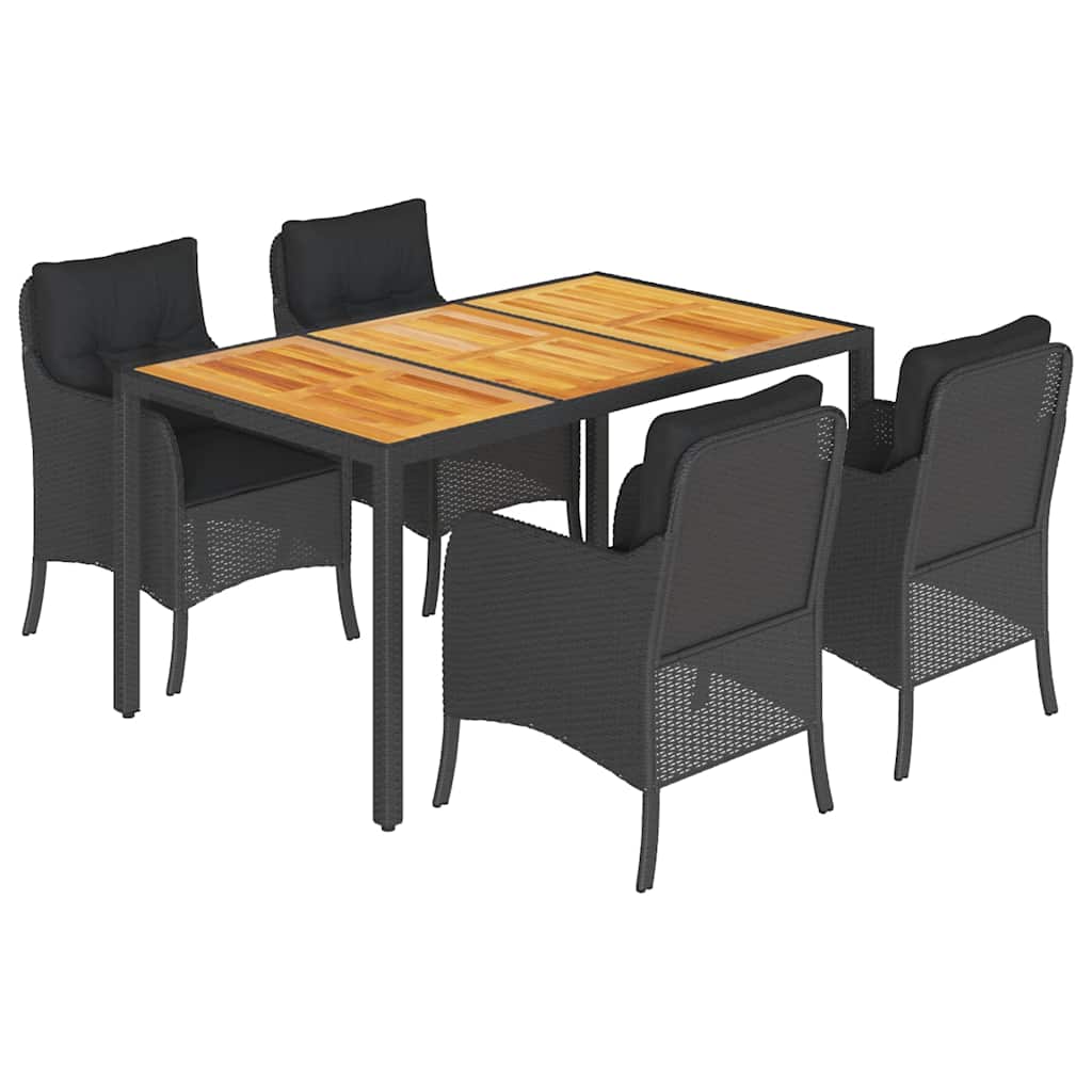 Ensemble à manger de jardin coussins 5pcs Noir Résine tressée