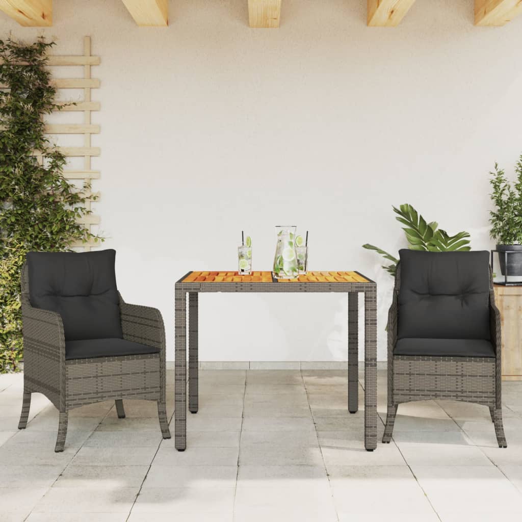 Ensemble à manger de jardin 3 pcs coussins gris résine tressée