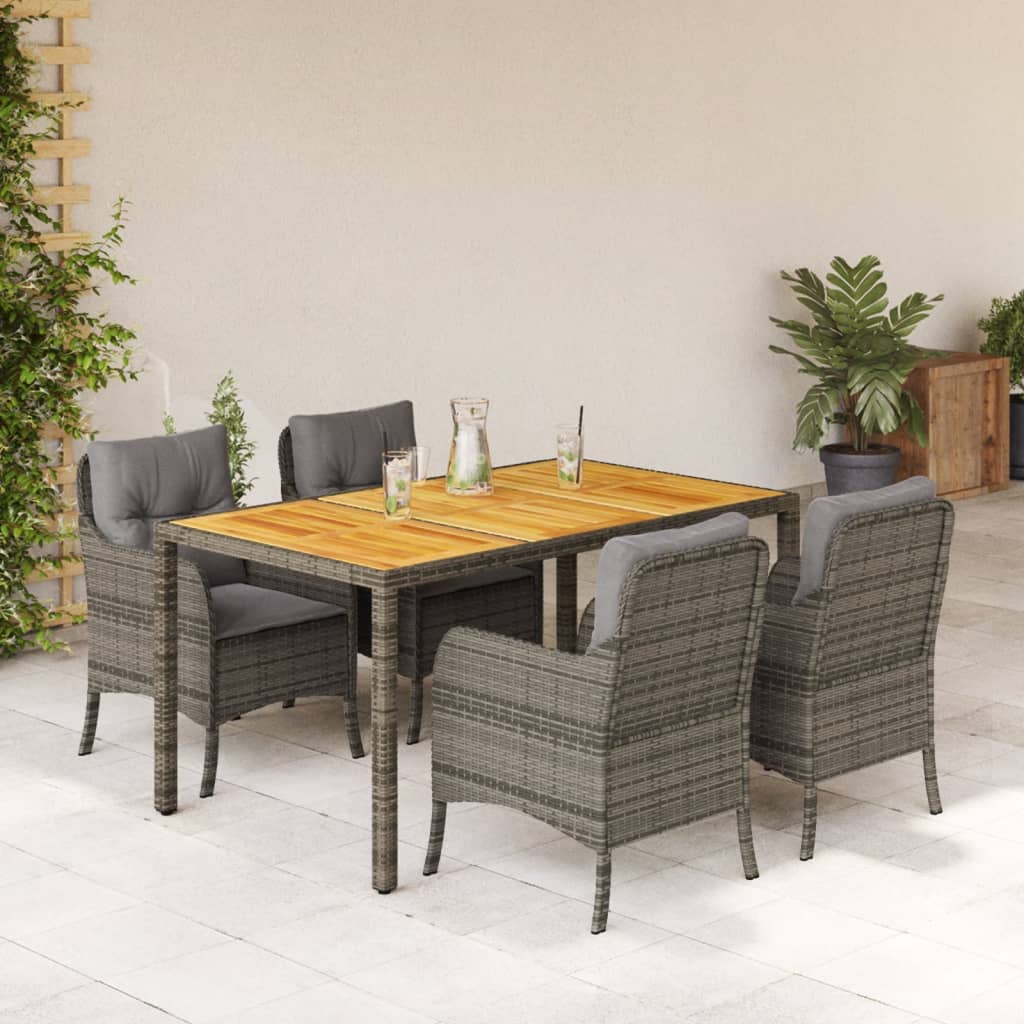 Ensemble à manger de jardin 5 pcs coussins gris résine tressée