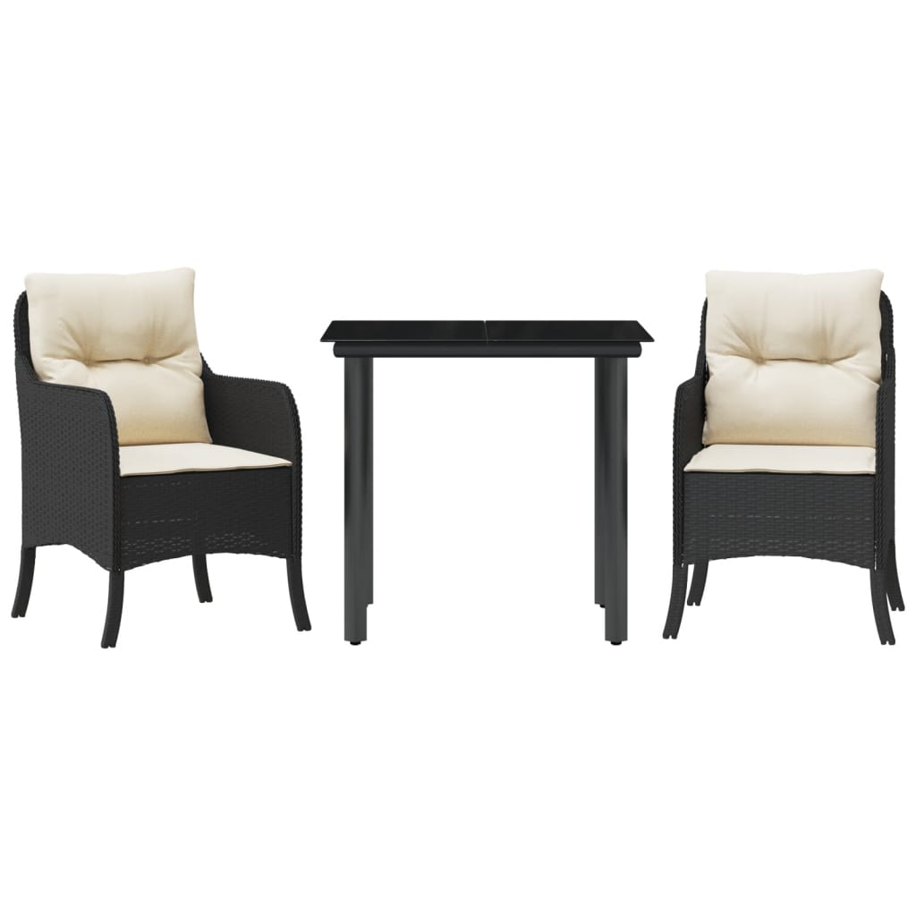 Ensemble à manger de jardin avec coussins 3 pcs Noir