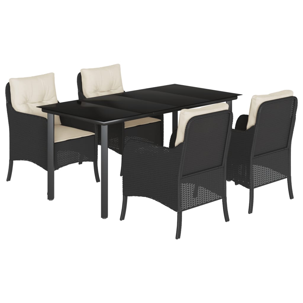 Ensemble à manger de jardin coussins 5pcs Noir Résine tressée