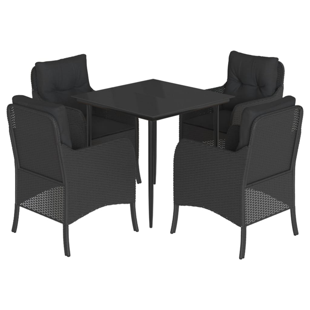 Ensemble à manger de jardin coussins 5pcs Noir Résine tressée