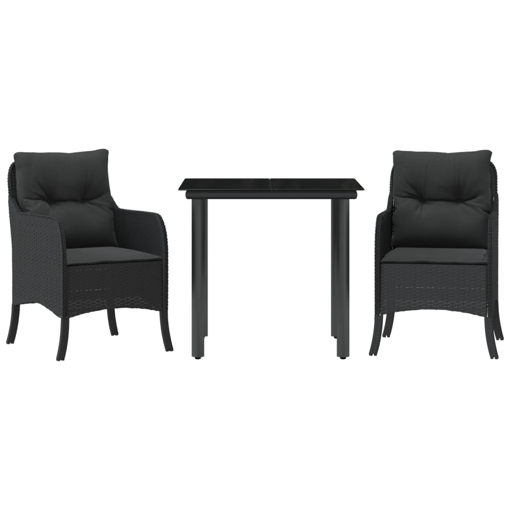 Ensemble à manger de jardin avec coussins 3 pcs Noir