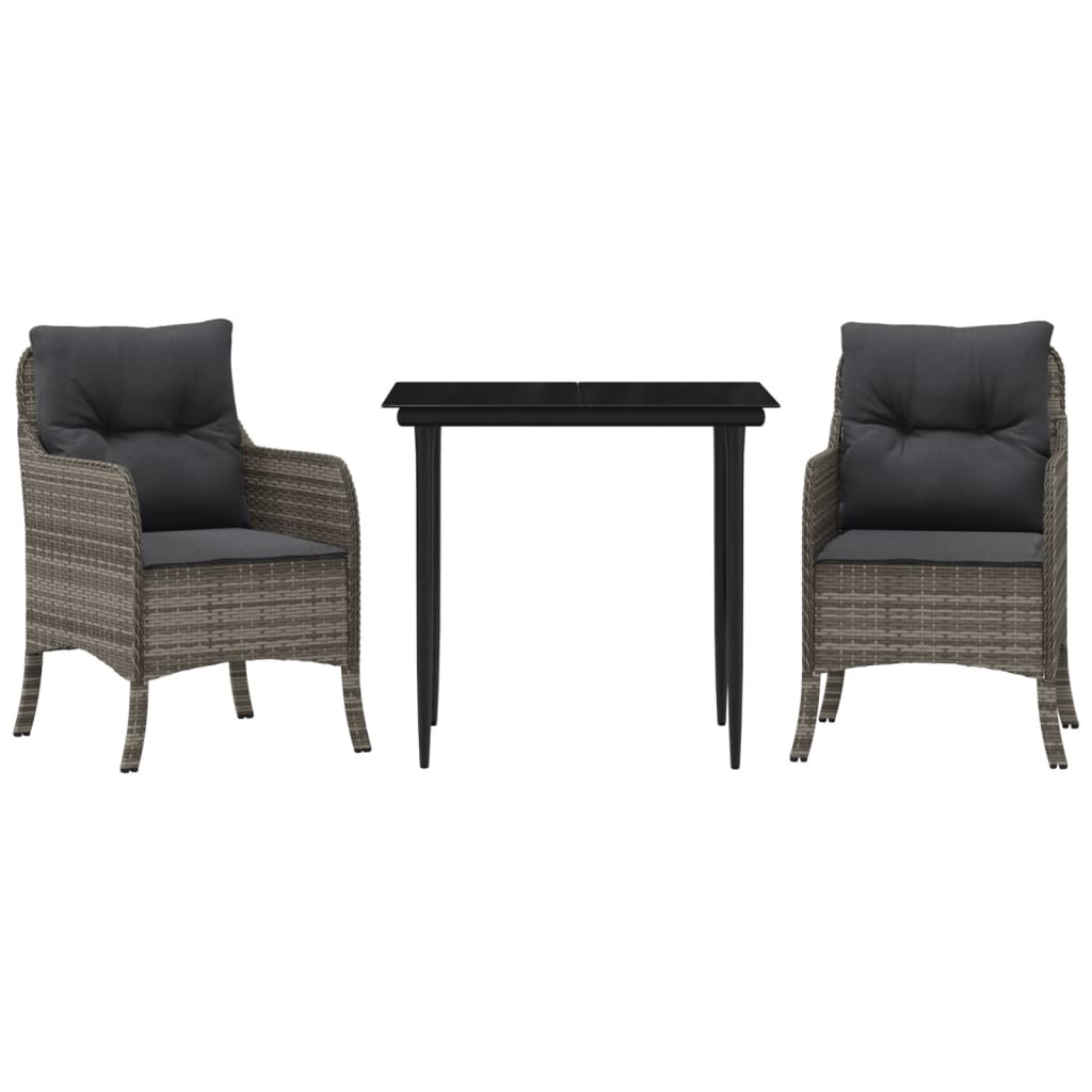 Ensemble à manger de jardin 3 pcs coussins gris résine tressée