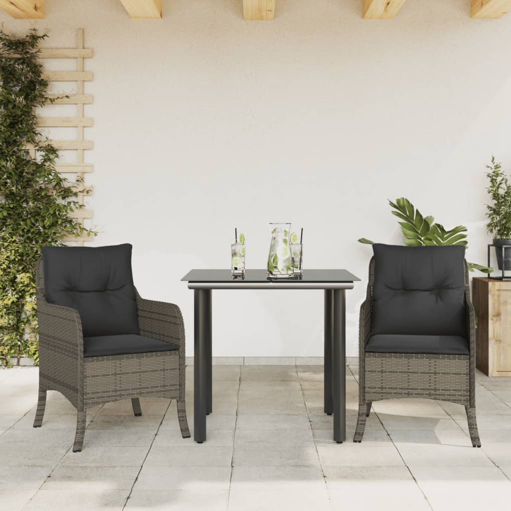 Ensemble à manger de jardin 3 pcs coussins gris résine tressée