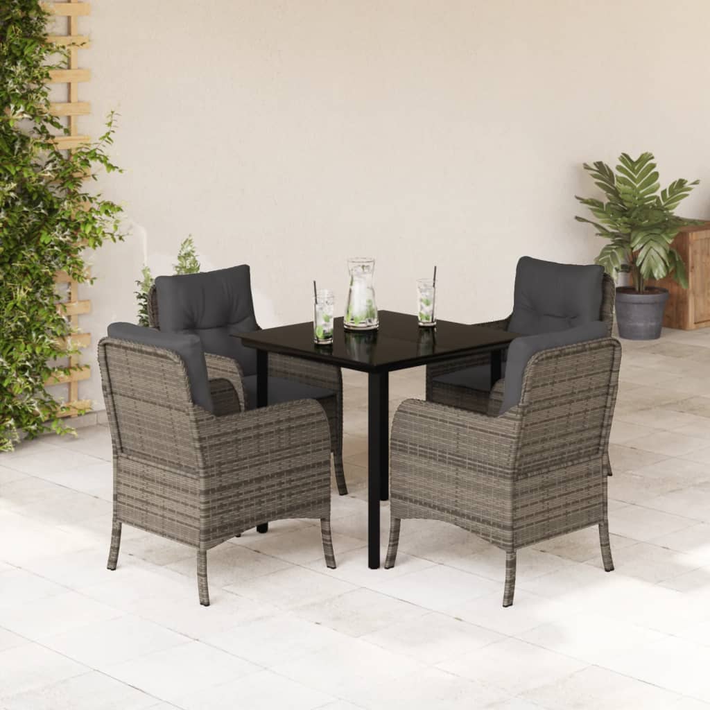 Ensemble à manger de jardin 5 pcs coussins gris résine tressée