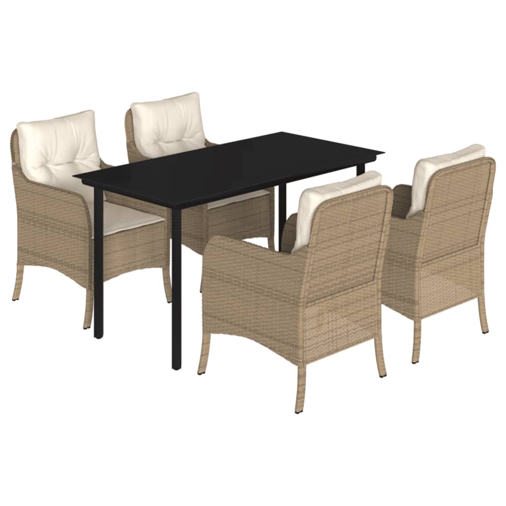 Ensemble à manger de jardin avec coussins 5pcs Beige poly rotin