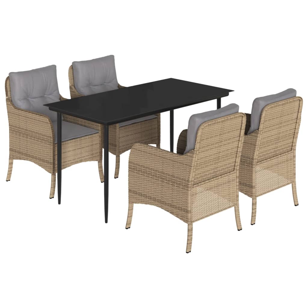 Ensemble à manger de jardin avec coussins 5pcs Beige poly rotin