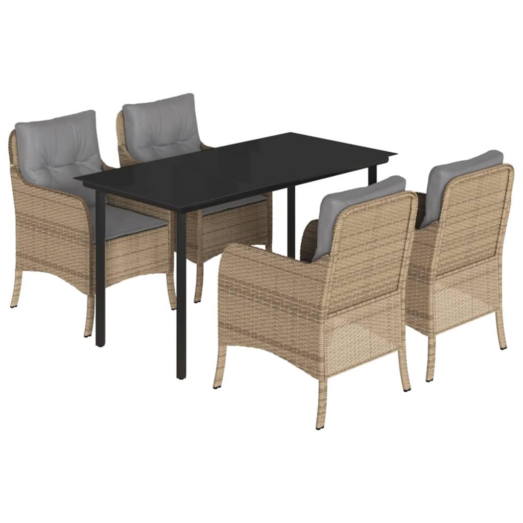Ensemble à manger de jardin avec coussins 5pcs Beige poly rotin