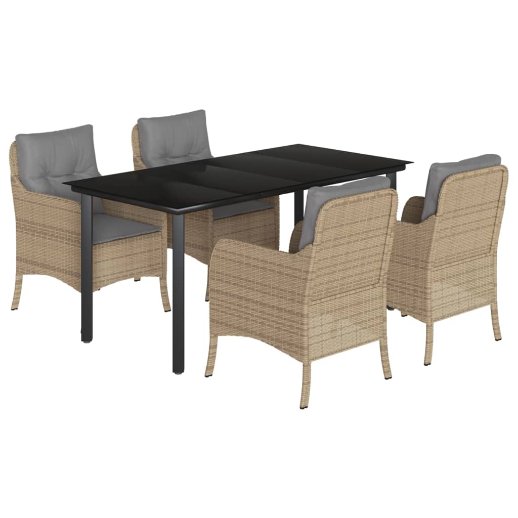 Ensemble à manger de jardin avec coussins 5pcs Beige poly rotin