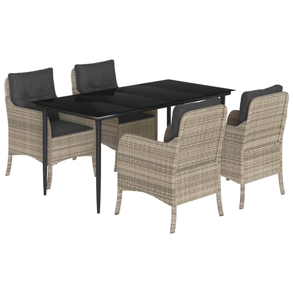 Ensemble à manger de jardin et coussins 5 pcs gris clair rotin