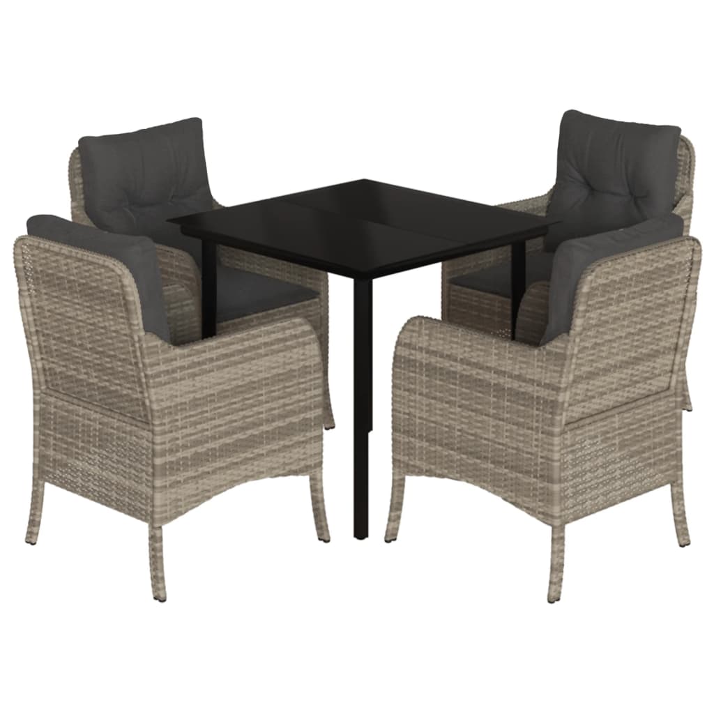Ensemble à manger de jardin et coussins 5 pcs gris clair rotin
