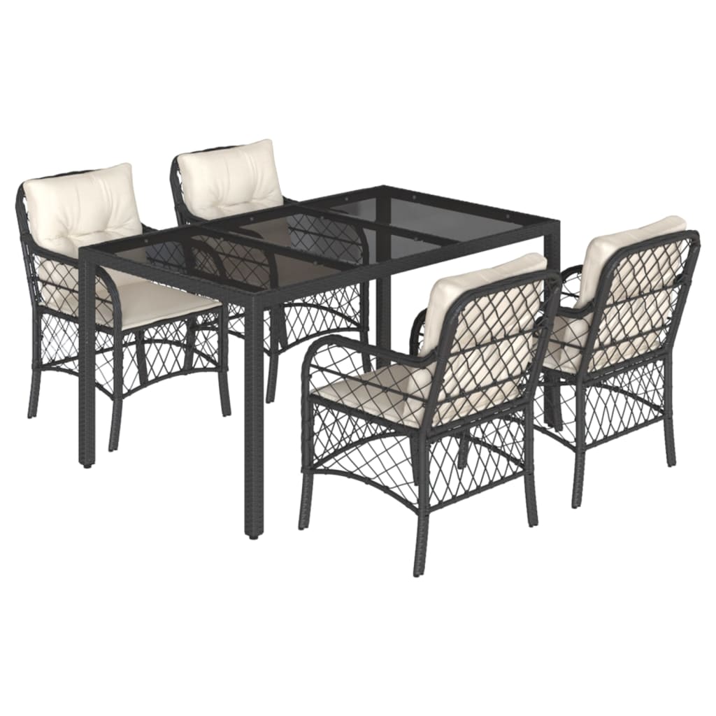 Ensemble à manger de jardin coussins 5pcs Noir Résine tressée
