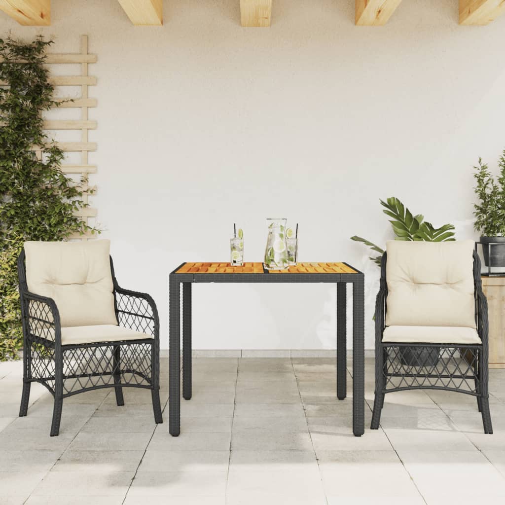 Ensemble de bistro 3 pcs avec coussins noir résine tressée