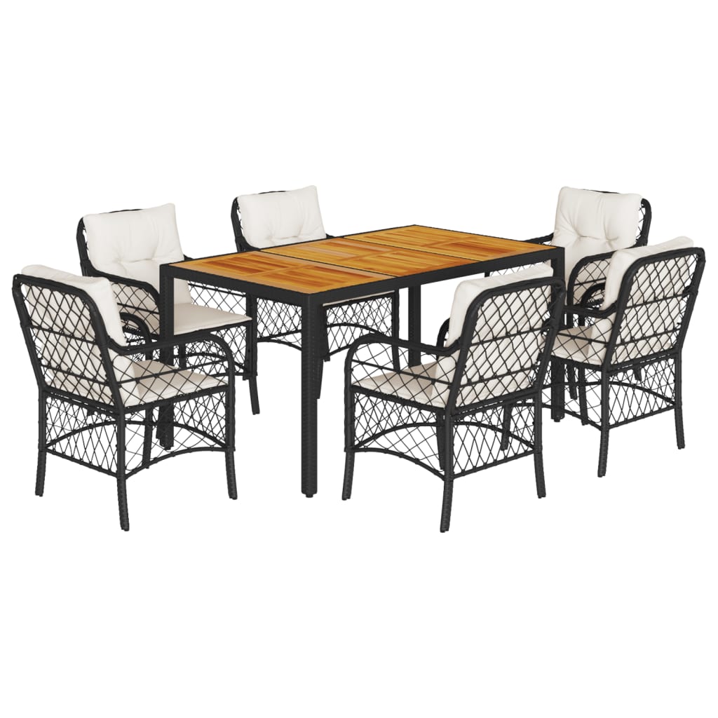 Ensemble à manger de jardin coussins 7pcs Noir Résine tressée