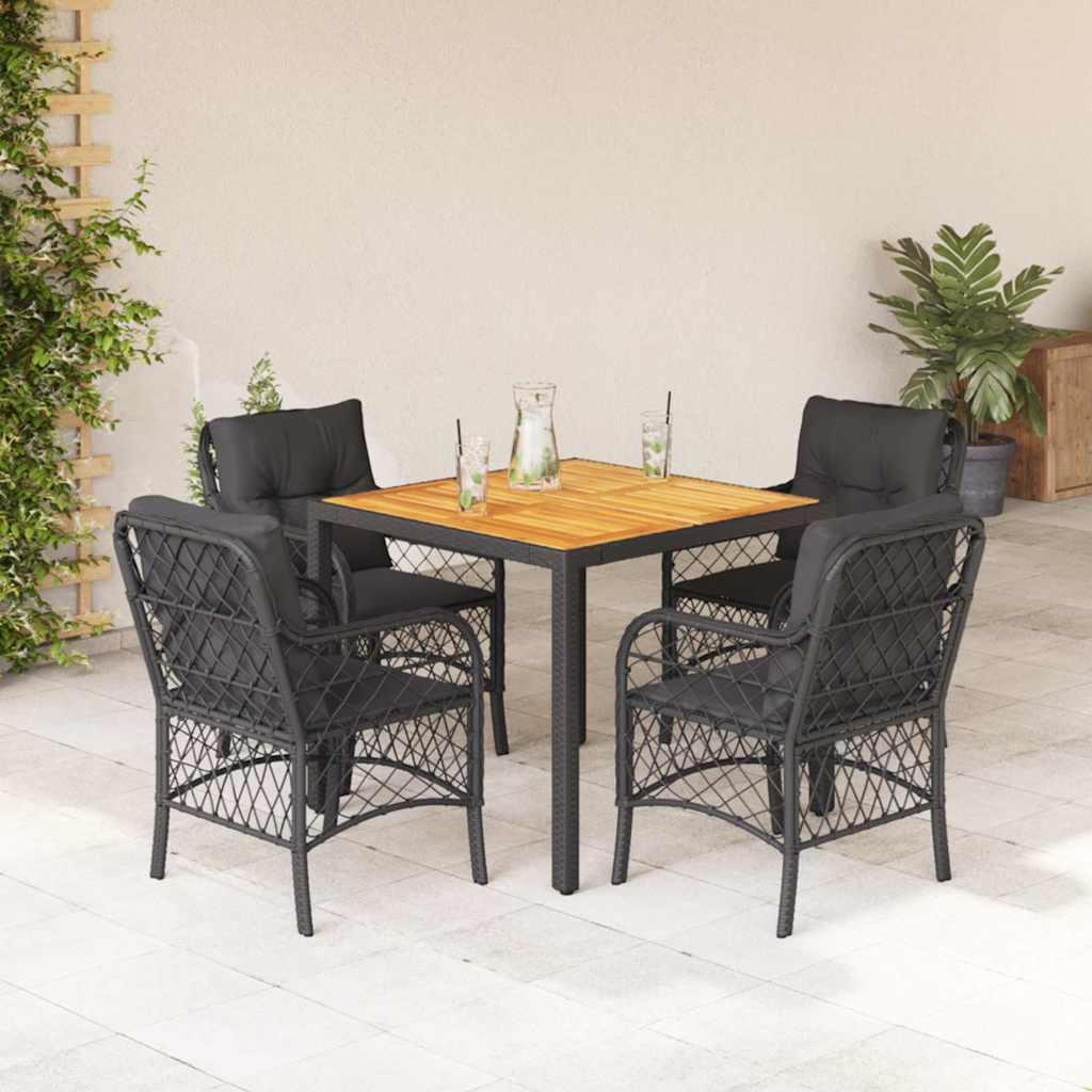 Ensemble à manger de jardin coussins 5pcs Noir Résine tressée