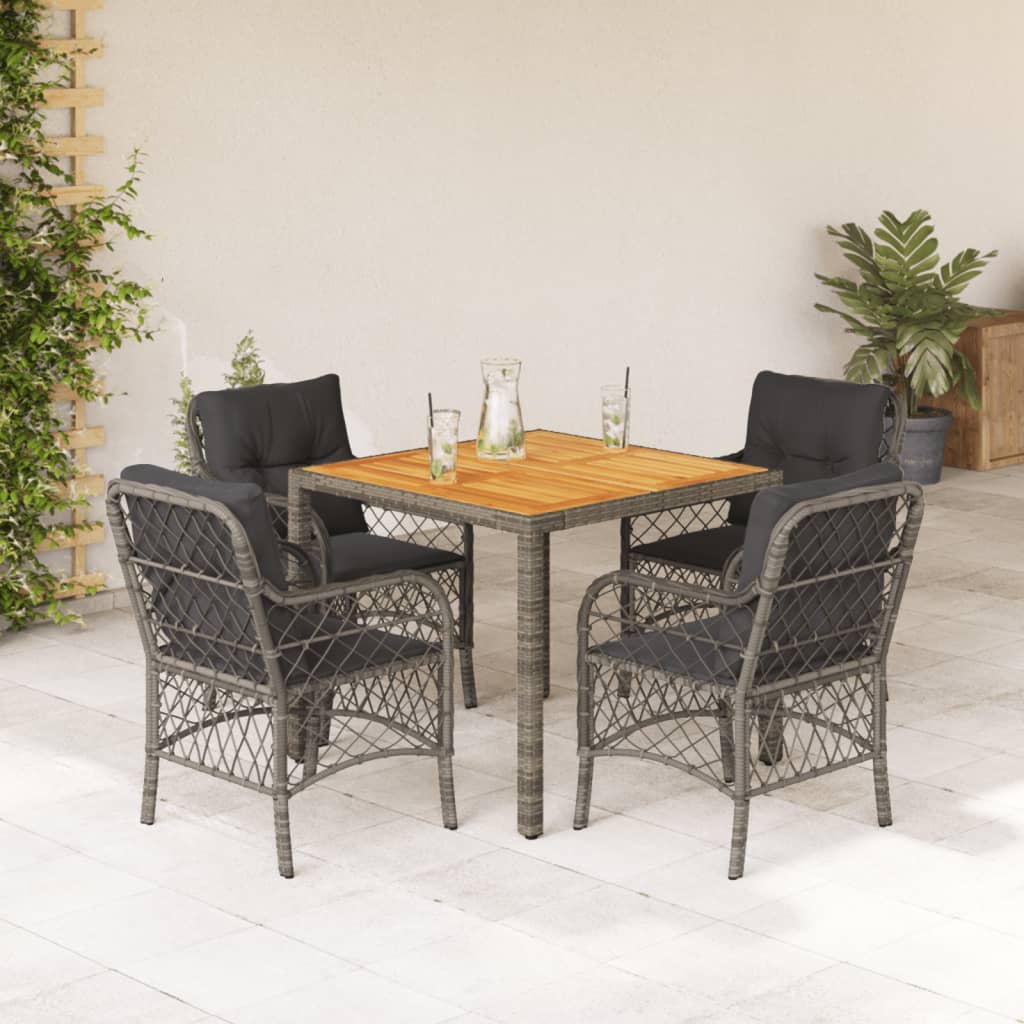 Ensemble à manger de jardin 5 pcs coussins gris résine tressée