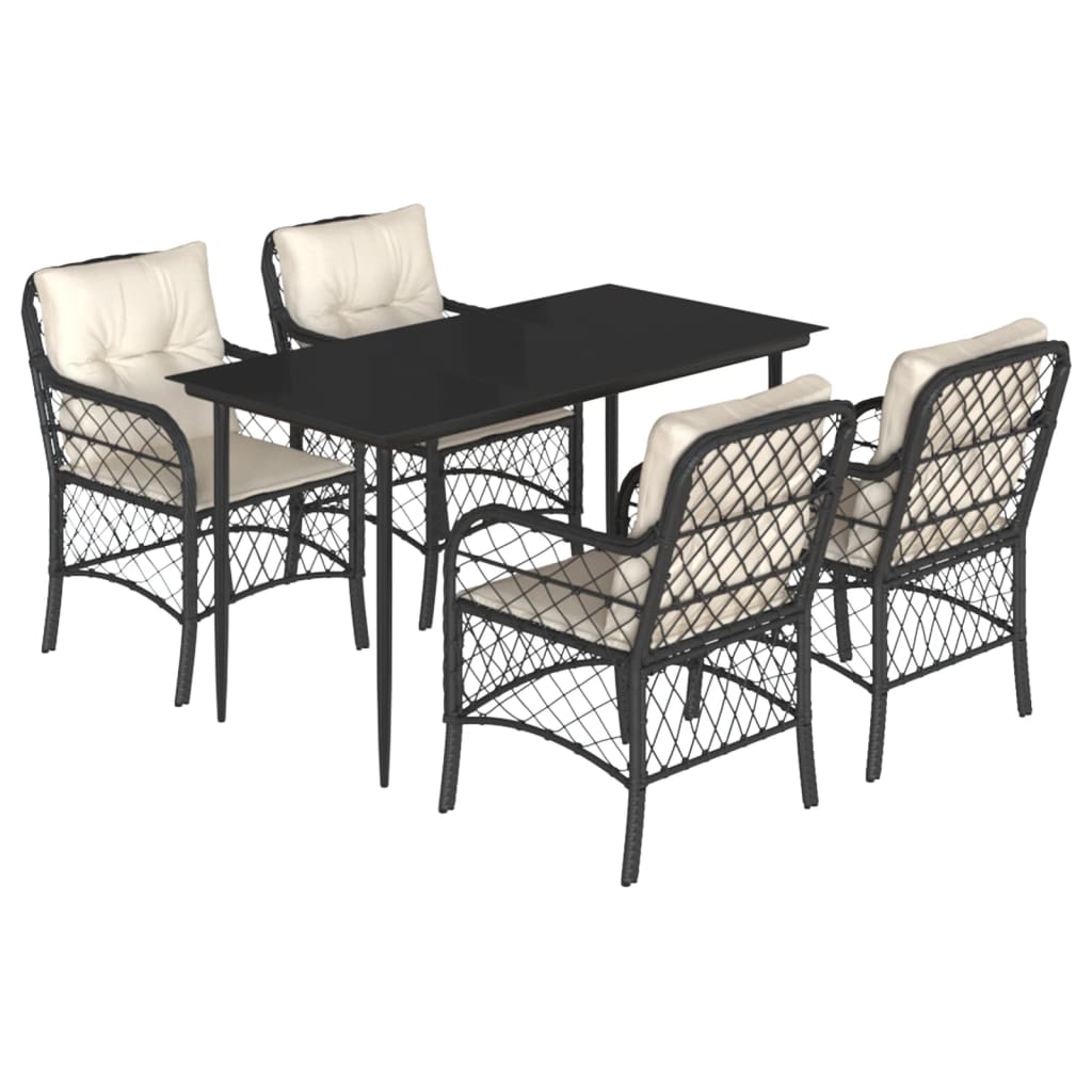 Ensemble à manger de jardin coussins 5pcs Noir Résine tressée