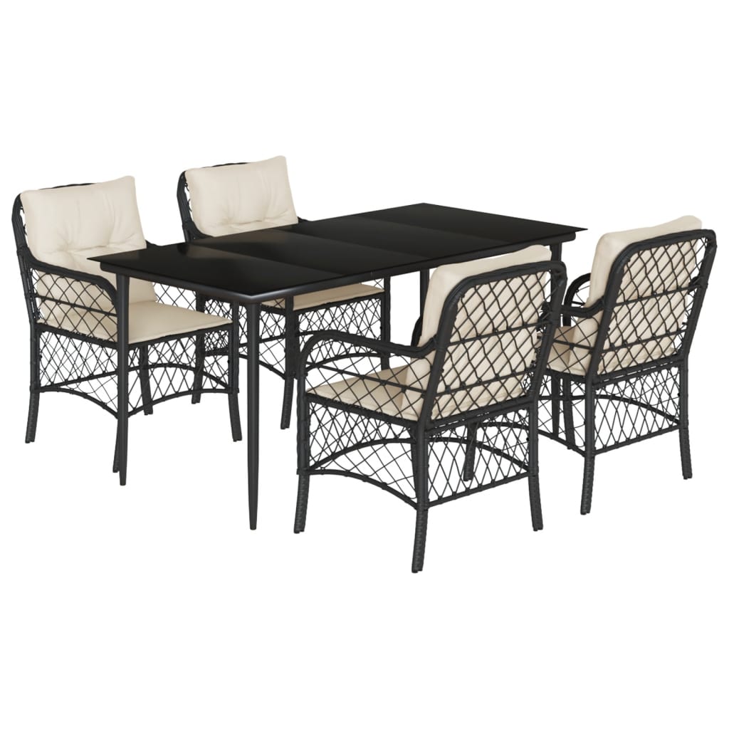 Ensemble à manger de jardin coussins 5pcs Noir Résine tressée