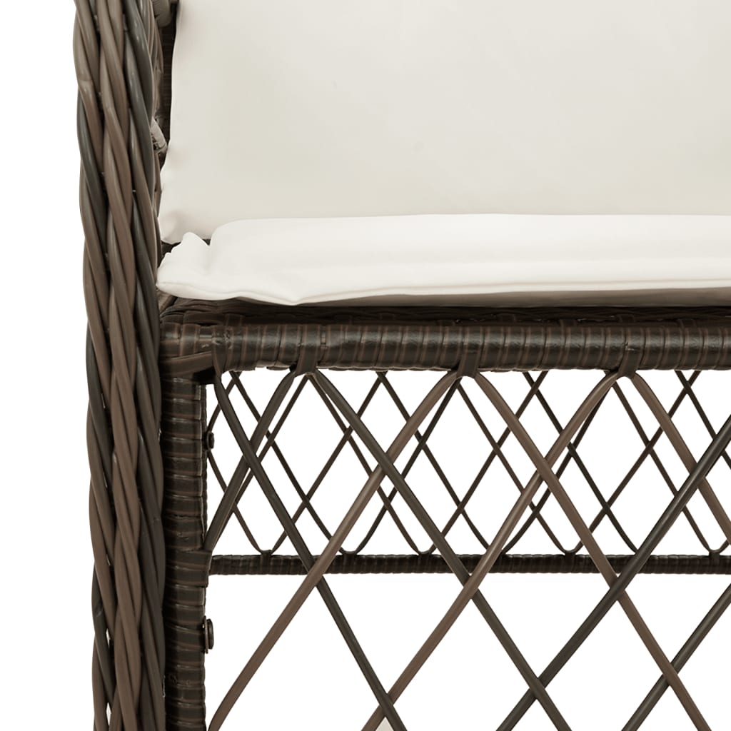 Ensemble de bistro 3 pcs avec coussins marron résine tressée