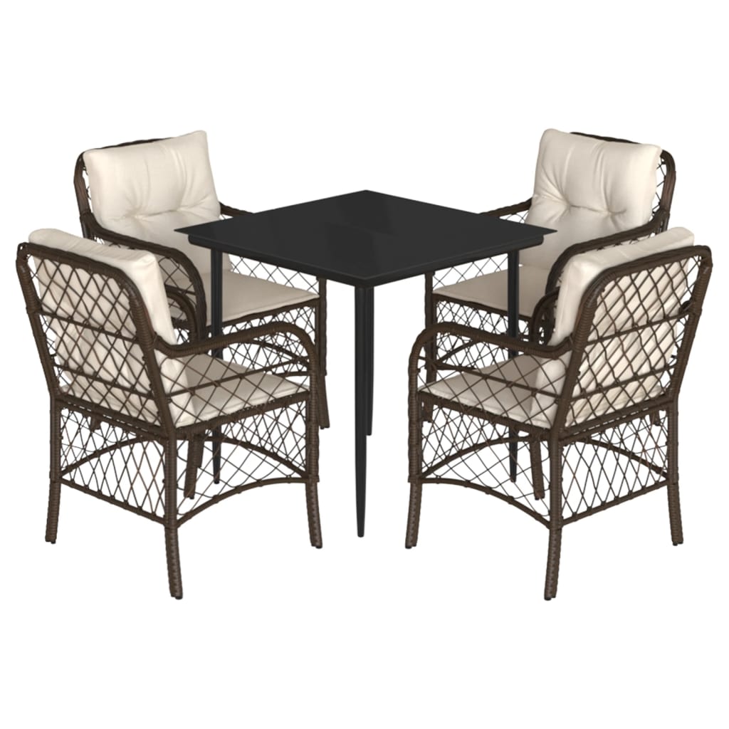 Ensemble à manger de jardin 5 pcs et coussins marron poly rotin