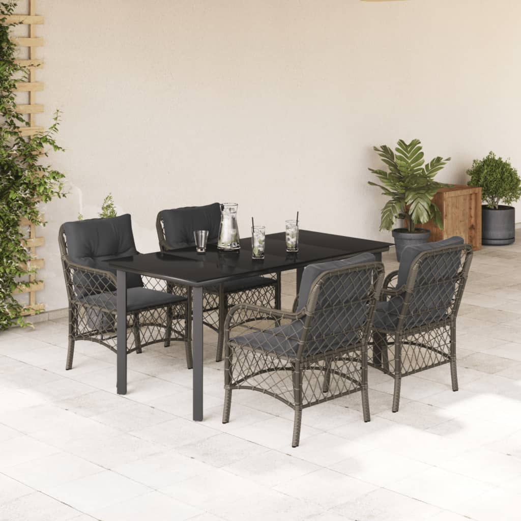 Ensemble à manger de jardin 5 pcs coussins gris résine tressée - XIOS
