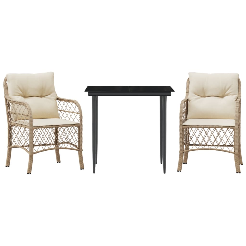 Ensemble de bistro 3 pcs avec coussins beige résine tressée