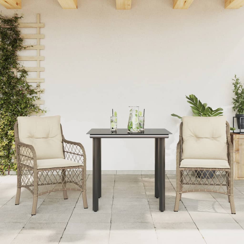 Ensemble de bistro 3 pcs avec coussins beige résine tressée - XIOS