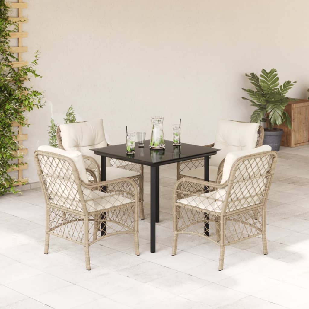 Ensemble à manger de jardin avec coussins 5pcs Beige poly rotin - XIOS