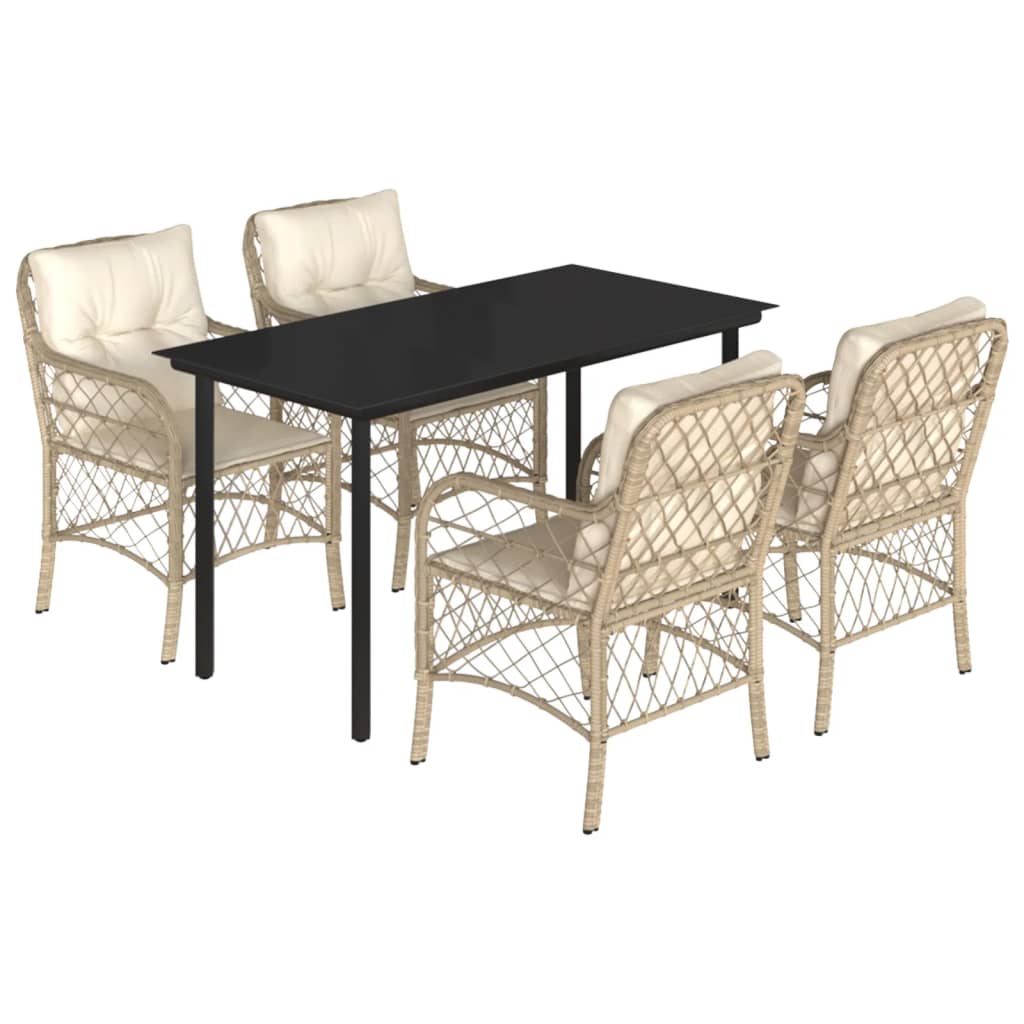 Ensemble à manger de jardin avec coussins 5pcs Beige poly rotin
