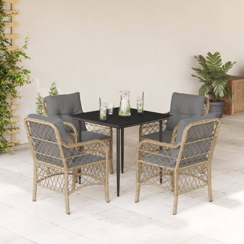 Ensemble à manger de jardin coussins 5 pcs mélange beige rotin - XIOS