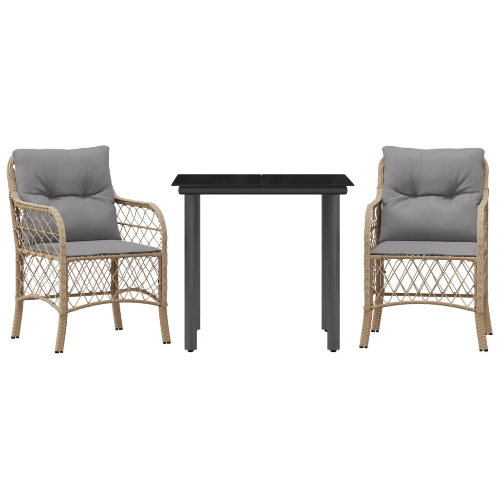 Ensemble de bistro 3 pcs coussins mélange beige résine tressée