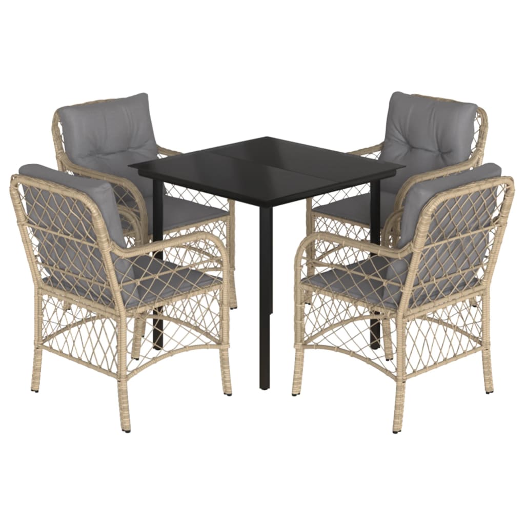 Ensemble à manger de jardin coussins 5 pcs mélange beige rotin