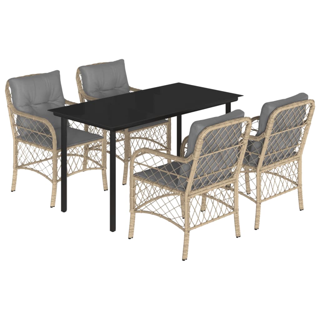 Ensemble à manger de jardin coussins 5 pcs mélange beige rotin