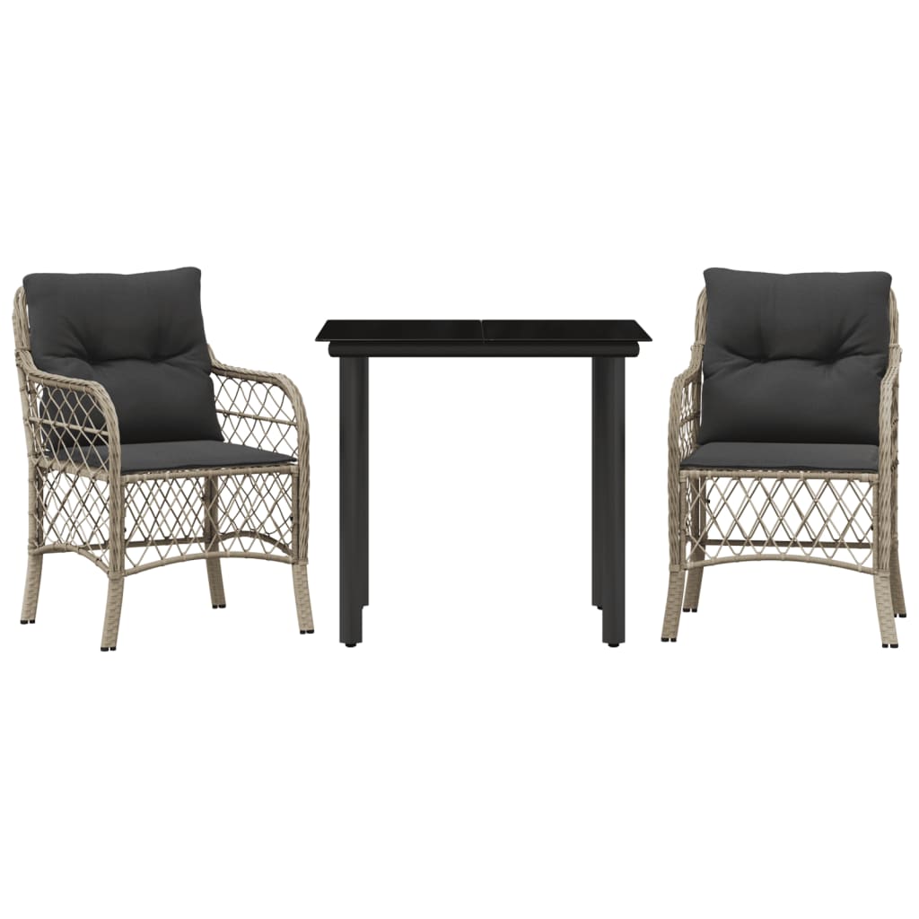 Ensemble de bistro 3 pcs et coussins gris clair résine tressée