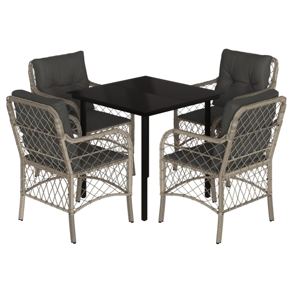Ensemble à manger de jardin et coussins 5 pcs gris clair rotin