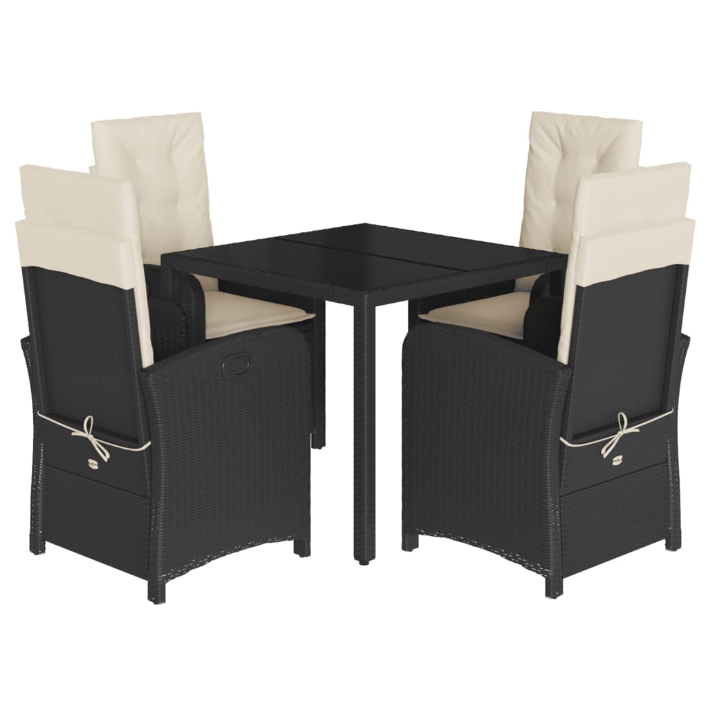 Ensemble à manger de jardin coussins 5pcs Noir Résine tressée