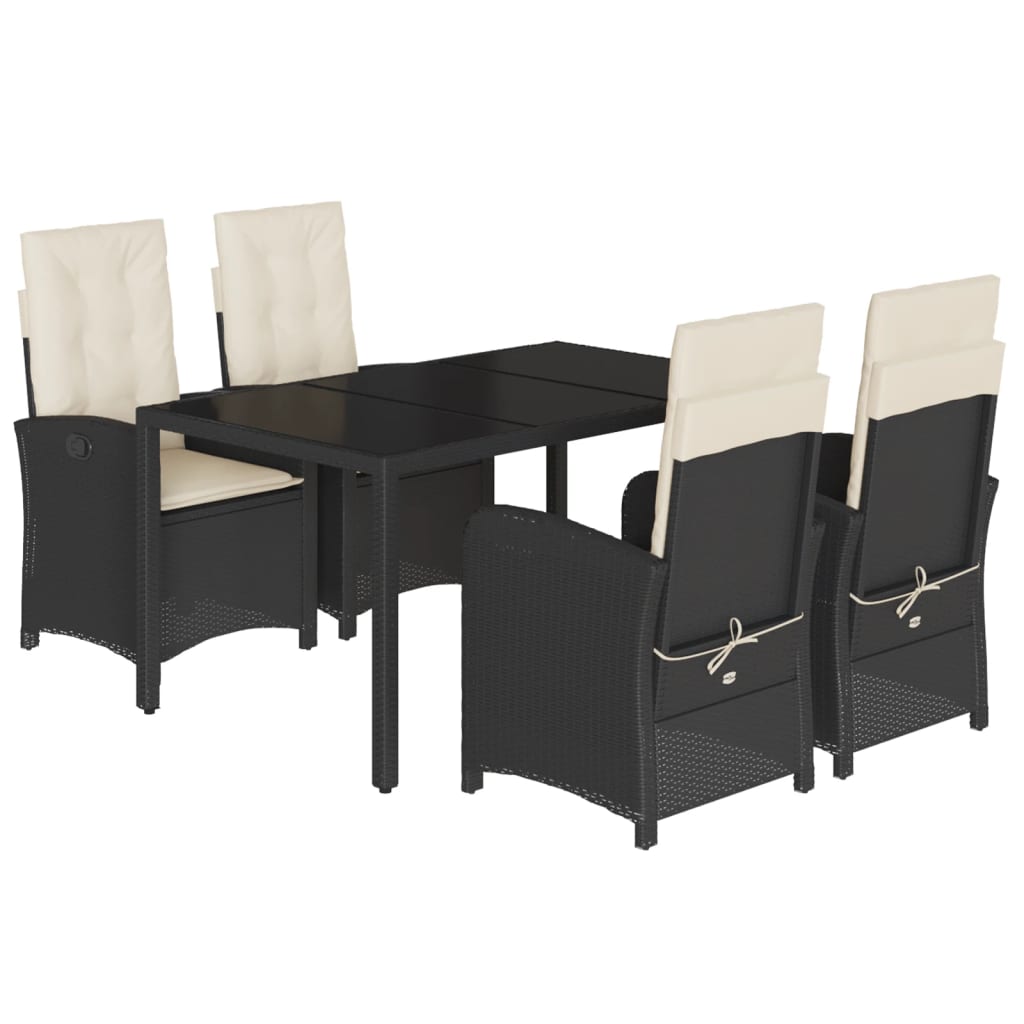 Ensemble à manger de jardin coussins 5pcs Noir Résine tressée