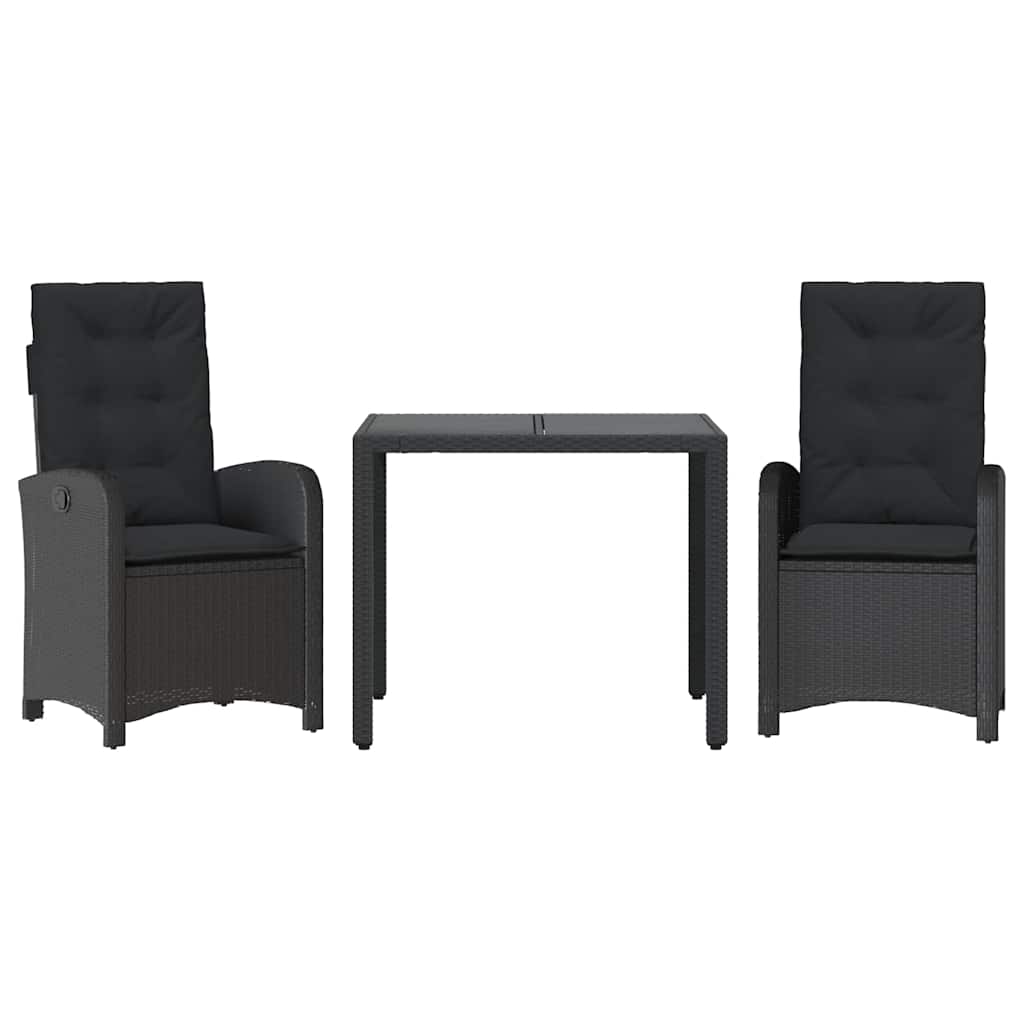 Ensemble à manger de jardin avec coussins 3 pcs Noir