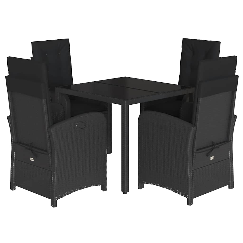 Ensemble à manger de jardin coussins 5pcs Noir Résine tressée