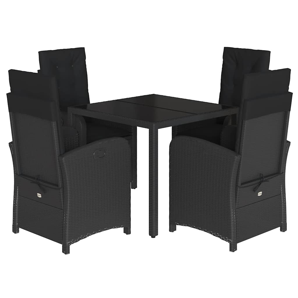 Ensemble à manger de jardin coussins 5pcs Noir Résine tressée