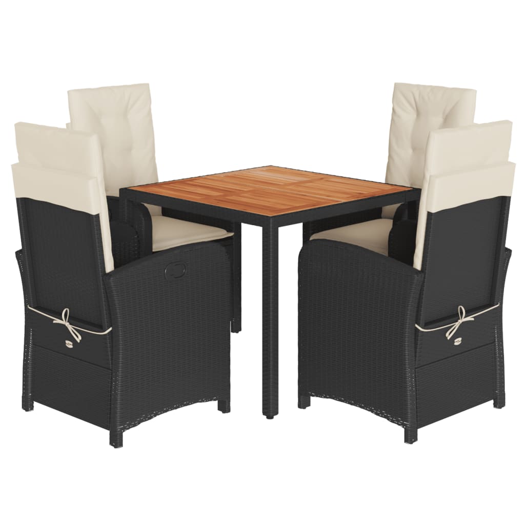 Ensemble à manger de jardin coussins 5pcs Noir Résine tressée