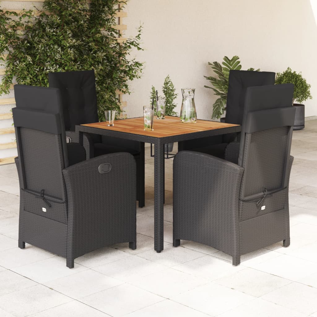 Ensemble à manger de jardin coussins 5pcs Noir Résine tressée