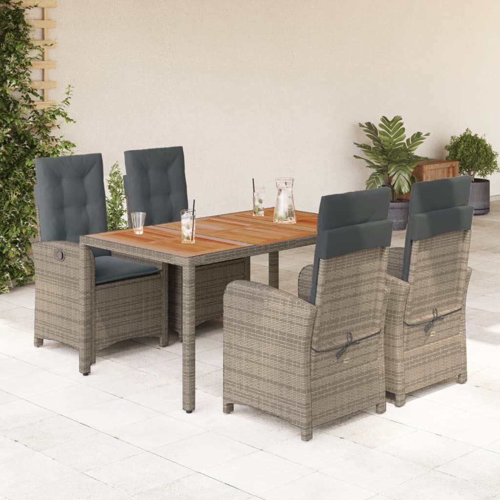 Ensemble à manger de jardin 5 pcs coussins gris résine tressée