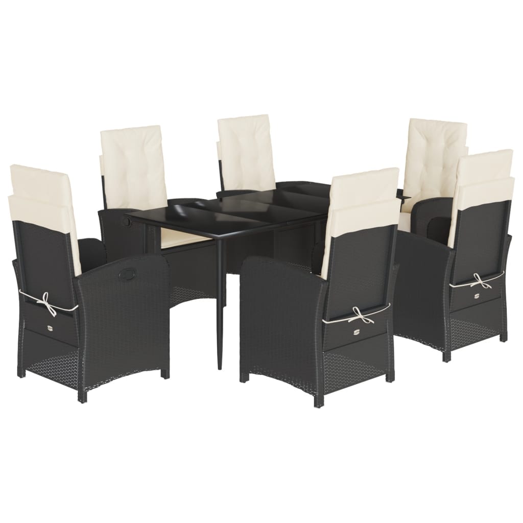Ensemble à manger de jardin coussins 7pcs Noir Résine tressée