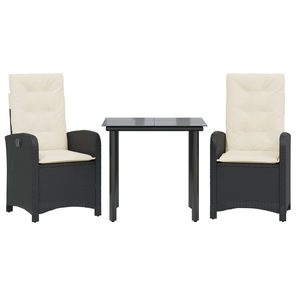 Ensemble à manger de jardin avec coussins 3 pcs Noir